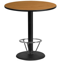 Flash Furniture XU-RD-42-NATTB-TR24B-4CFR-GG 42'' Round Natural Laminate Table Top with 24'' Round Bar Height Table Base and Foot Ring 