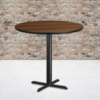 Flash Furniture XU-RD-42-WALTB-T3333B-GG 42" Round Walnut Laminate Table Top with 33" Bar Height Table Base