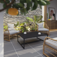 Flash Furniture XU-T6R60USO-1T-BK-GG Outdoor Patio Coffee Table Commercial Grade Black Coffee Table for Deck, Porch, or Poolside - Steel Square Leg Frame