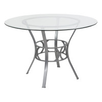 Flash Furniture XU-TBG-20-GG Carlisle 45'' Round Glass Dining Table with Silver Metal Frame 
