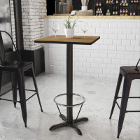 Flash Furniture XU-WALTB-2424-T2222B-3CFR-GG 24'' Square Walnut Laminate Table Top with 22'' x 22'' Bar Height Table Base and Foot Ring 