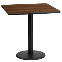 Flash Furniture XU-WALTB-2424-TR18-GG 24" Square Walnut Laminate Table Top with 18" Round Table Height Base