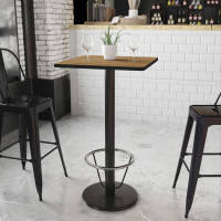 Flash Furniture XU-WALTB-2424-TR18B-3CFR-GG 24'' Square Walnut Laminate Table Top with 18'' Round Bar Height Table Base and Foot Ring 