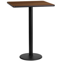 Flash Furniture XU-WALTB-2424-TR18B-GG 24" Square Walnut Laminate Table Top with 18" Round Bar Height Table Base