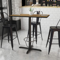 Flash Furniture XU-WALTB-2442-T2230B-3CFR-GG 24'' x 42'' Rectangular Walnut Laminate Table Top with 22'' x 30'' Bar Height Table Base and Foot Ring 