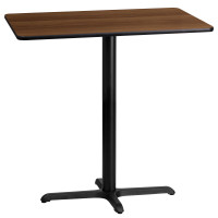 Flash Furniture XU-WALTB-2442-T2230B-GG 24" x 42" Rectangular Walnut Laminate Table Top with 22" x 30" Bar Height Table Base