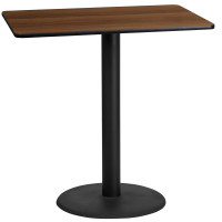 Flash Furniture XU-WALTB-2442-TR24B-GG 24" x 42" Rectangular Walnut Laminate Table Top with 24" Round Bar Height Table Base