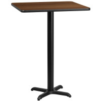 Flash Furniture XU-WALTB-3030-T2222B-GG 30" Square Walnut Laminate Table Top with 22" Bar Height Table Base