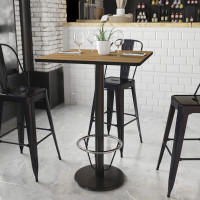 Flash Furniture XU-WALTB-3030-TR18B-3CFR-GG 30'' Square Walnut Laminate Table Top with 18'' Round Bar Height Table Base and Foot Ring 