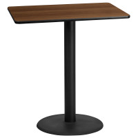 Flash Furniture XU-WALTB-3042-TR24B-GG 30" x 42" Rectangular Walnut Laminate Table Top with 24" Round Bar Height Table Base