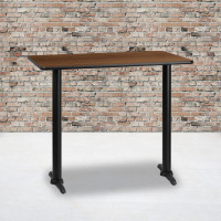 Flash Furniture XU-WALTB-3048-T0522B-GG 30" x 48" Rectangular Walnut Laminate Table Top with 5" x 22" Bar Height Table Bases