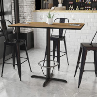 Flash Furniture XU-WALTB-3048-T2230B-3CFR-GG 30'' x 48'' Rectangular Walnut Laminate Table Top with 22'' x 30'' Bar Height Table Base and Foot Ring 