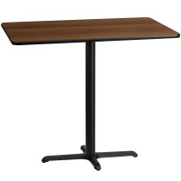 Flash Furniture XU-WALTB-3048-T2230B-GG 30" x 48" Rectangular Walnut Laminate Table Top with 22" x 30" Bar Height Table Base