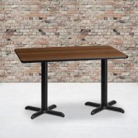 Flash Furniture XU-WALTB-3060-T2222-GG 30" x 60" Rectangular Walnut Laminate Table Top with 22" x 22" Table Height Bases