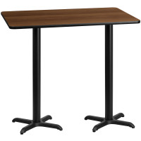 Flash Furniture XU-WALTB-3060-T2222B-GG 30" x 60" Rectangular Walnut Laminate Table Top with 22" x 22" Bar Height Table Bases