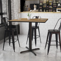 Flash Furniture XU-WALTB-4242-T3333B-GG 42" Square Walnut Laminate Table Top with 33" Bar Height Table Base