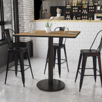 Flash Furniture XU-WALTB-4242-TR24B-GG 42" Square Walnut Laminate Table Top with 24" Round Bar Height Table Base