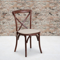 Flash Furniture XU-X-MAH-NTC-GG HERCULES Series Stackable Mahogany Wood Cross Back Chair with Cushion 