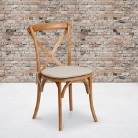 Flash Furniture XU-X-OAK-NTC-GG HERCULES Series Stackable Oak Wood Cross Back Chair with Cushion 
