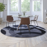 Flash Furniture YK-F968A-D9276I-8R-BK-GG Harken Collection Geometric 8' x 8' Black and Gray Round Olefin Area Rug with Jute Backing, Living Room, Bedroom