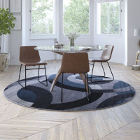 Flash Furniture YK-F968B-D9826-8R-BL-GG Harken Collection Geometric 8' x 8' Blue and Gray Round Olefin Area Rug with Jute Backing, Living Room, Bedroom