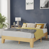 Flash Furniture YKC-1090-F-NAT-GG Evelyn Natural Pine Finish Wood Full Platform Bed with Wooden Support Slats, No Box Spring Required