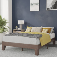 Flash Furniture YKC-1090-F-WAL-GG Evelyn Walnut Finish Wood Full Platform Bed with Wooden Support Slats, No Box Spring Required