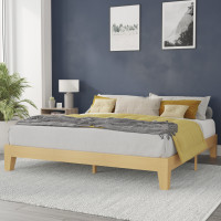 Flash Furniture YKC-1090-K-NAT-GG Evelyn Natural Pine Finish Wood King Platform Bed with Wooden Support Slats, No Box Spring Required