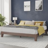 Flash Furniture YKC-1090-K-WAL-GG Evelyn Walnut Finish Wood King Platform Bed with Wooden Support Slats, No Box Spring Required