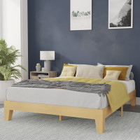 Flash Furniture YKC-1090-Q-NAT-GG Evelyn Natural Pine Finish Wood Queen Platform Bed with Wooden Support Slats, No Box Spring Required