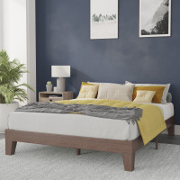 Flash Furniture YKC-1090-Q-WAL-GG Evelyn Walnut Finish Wood Queen Platform Bed with Wooden Support Slats, No Box Spring Required