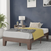 Flash Furniture YKC-1090-T-WAL-GG Evelyn Walnut Finish Wood Twin Platform Bed with Wooden Support Slats, No Box Spring Required