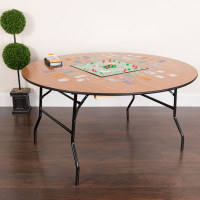 Flash Furniture 60'' Round Wood Folding Banquet Table with Clear Coated Finished Top YT-WRFT60-TBL-GG