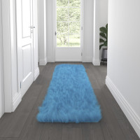 Flash Furniture YTG-RG1113-27-TQ-GG Chalet Collection 2' x 7' Turquoise Faux Fur Area Rug with Polyester Backing for Living Room, Bedroom, Playroom