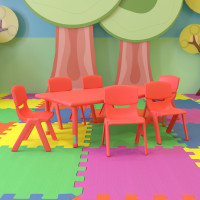 Flash Furniture 24''W x 48''L Adjustable Rectangular Red Plastic Activity Table Set with 6 School Stack Chairs YU-YCX-0013-2-RECT-TBL-RED-E-GG