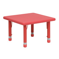 Flash Furniture 24'' Square Height Adjustable Red Plastic Activity Table YU-YCX-002-2-SQR-TBL-RED-GG