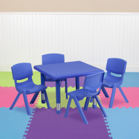 Flash Furniture 24'' Square Adjustable Blue Plastic Activity Table Set with 4 School Stack Chairs YU-YCX-0023-2-SQR-TBL-BLUE-E-GG