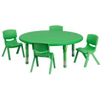 Flash Furniture 45'' Round Adjustable Green Plastic Activity Table Set with 4 School Stack Chairs YU-YCX-0053-2-ROUND-TBL-GREEN-E-GG