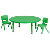 Flash Furniture 45'' Round Adjustable Green Plastic Activity Table Set with 2 School Stack Chairs YU-YCX-0053-2-ROUND-TBL-GREEN-R-GG