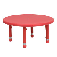 Flash Furniture 33'' Round Height Adjustable Round Red Plastic Activity Table YU-YCX-007-2-ROUND-TBL-RED-GG