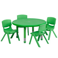 Flash Furniture 33'' Round Adjustable Green Plastic Activity Table Set with 4 School Stack Chairs YU-YCX-0073-2-ROUND-TBL-GREEN-E-GG