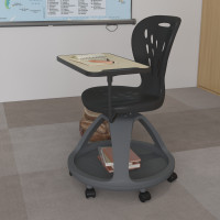 Flash Furniture YU-YCX-019-BK-GG Black Mobile Desk Chair with 360 Degree Tablet Rotation and Under Seat Storage Cubby