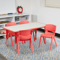 Flash Furniture Adjustable Rectangular Red Plastic Activity Table Set with 4 School Stack Chairs YU-YCY-060-0034-RECT-TBL-RED-GG