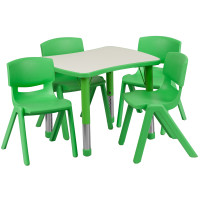 Flash Furniture Adjustable Rectangular Green Plastic Activity Table Set with 4 School Stack Chairs YU-YCY-098-0034-RECT-TBL-GREEN-GG