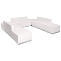 Flash Furniture ZB-803-660-SET-WH-GG HERCULES Alon Series White Leather 7 Pieces Reception Configuration
