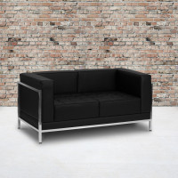 Flash Furniture Hercules Imagination Series Contemporary Black Leather Love Seat with Encasing Frame ZB-IMAG-LS-GG
