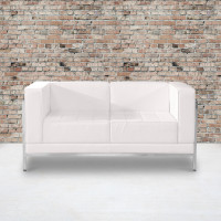 Flash Furniture ZB-IMAG-LS-WH-GG Hercules Imagination Series Contemporary White Leather Love Seat with Encasing Frame