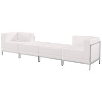 Flash Furniture ZB-IMAG-SET7-WH-GG HERCULES Imagination Series White Leather 4 Piece Chair and Ottoman Set
