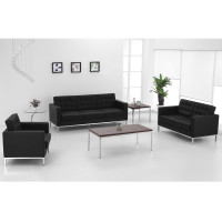 Flash Furniture Hercules Lacey Series Contemporary Black Leather Love Seat with Stainless Steel Frame ZB-LACEY-831-2-LS-BK-GG