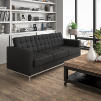 Flash Furniture Hercules Lacey Series Contemporary Black Leather Sofa with Stainless Steel Frame ZB-LACEY-831-2-SOFA-BK-GG
